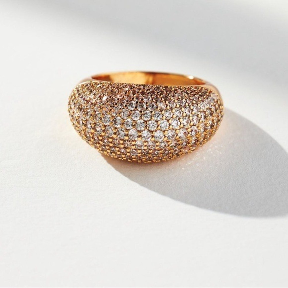 Anthropologie Gold Pavé‎ Dome Ring Crystal Statement Cocktail Ring | Size 7